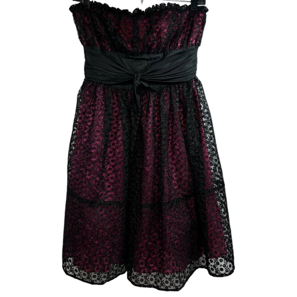 Betsey Johnson Y2K Lace Tulle Party Dress Womens 2 Mini Babydoll Prom Black Pink